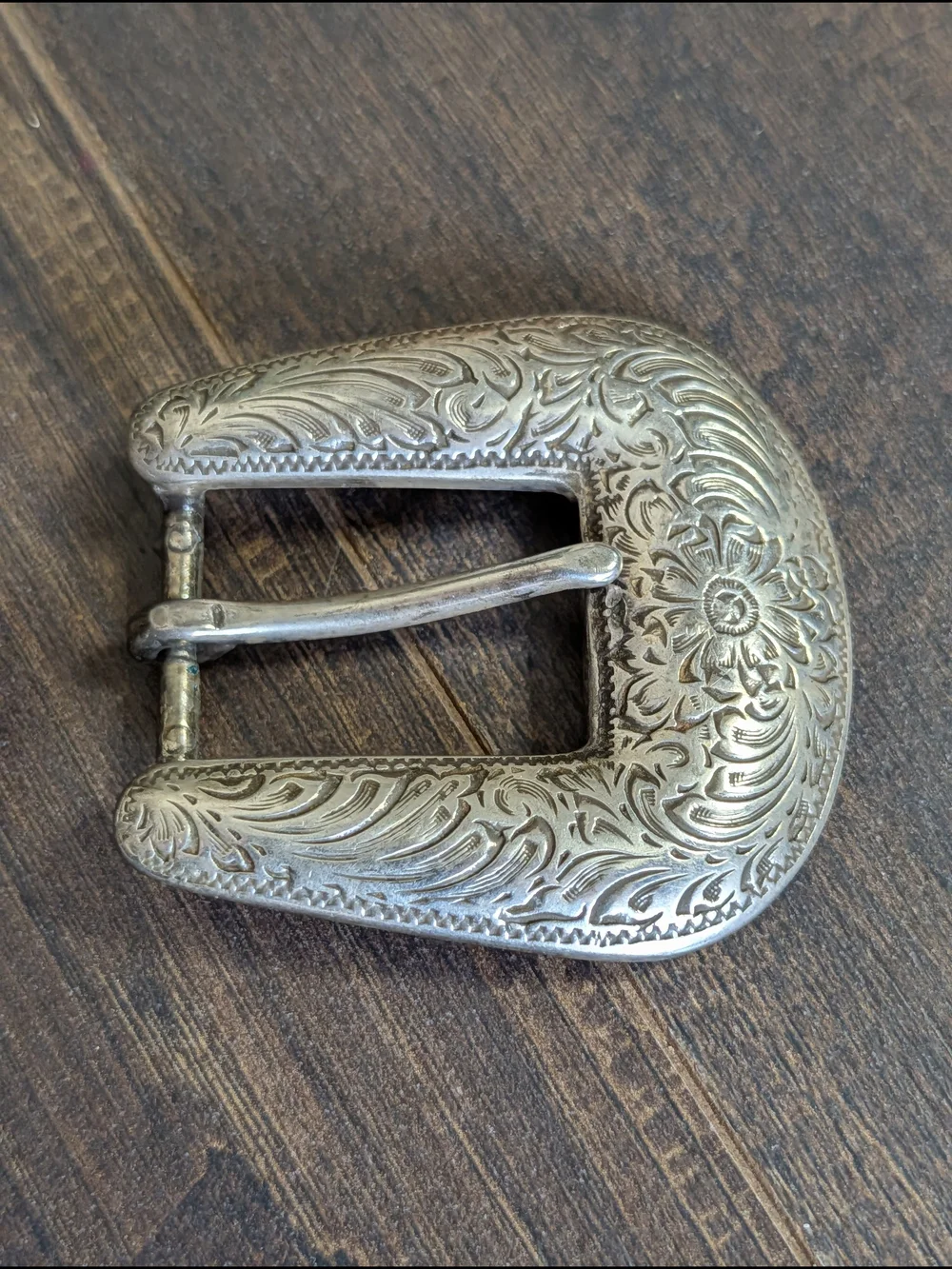 CHAMBERS 925 Sterling Silver Engraved Western 2pc Western Belt Buckle & Keeper